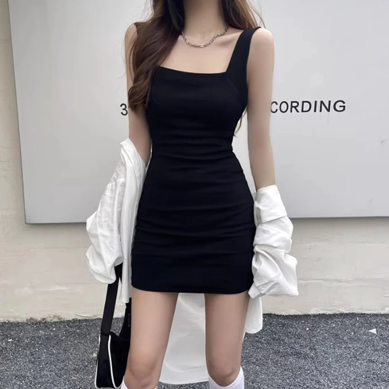 2025春夏季新款纯棉内搭打底裙女黑色吊带背心紧身辣妹包臀短裙子
