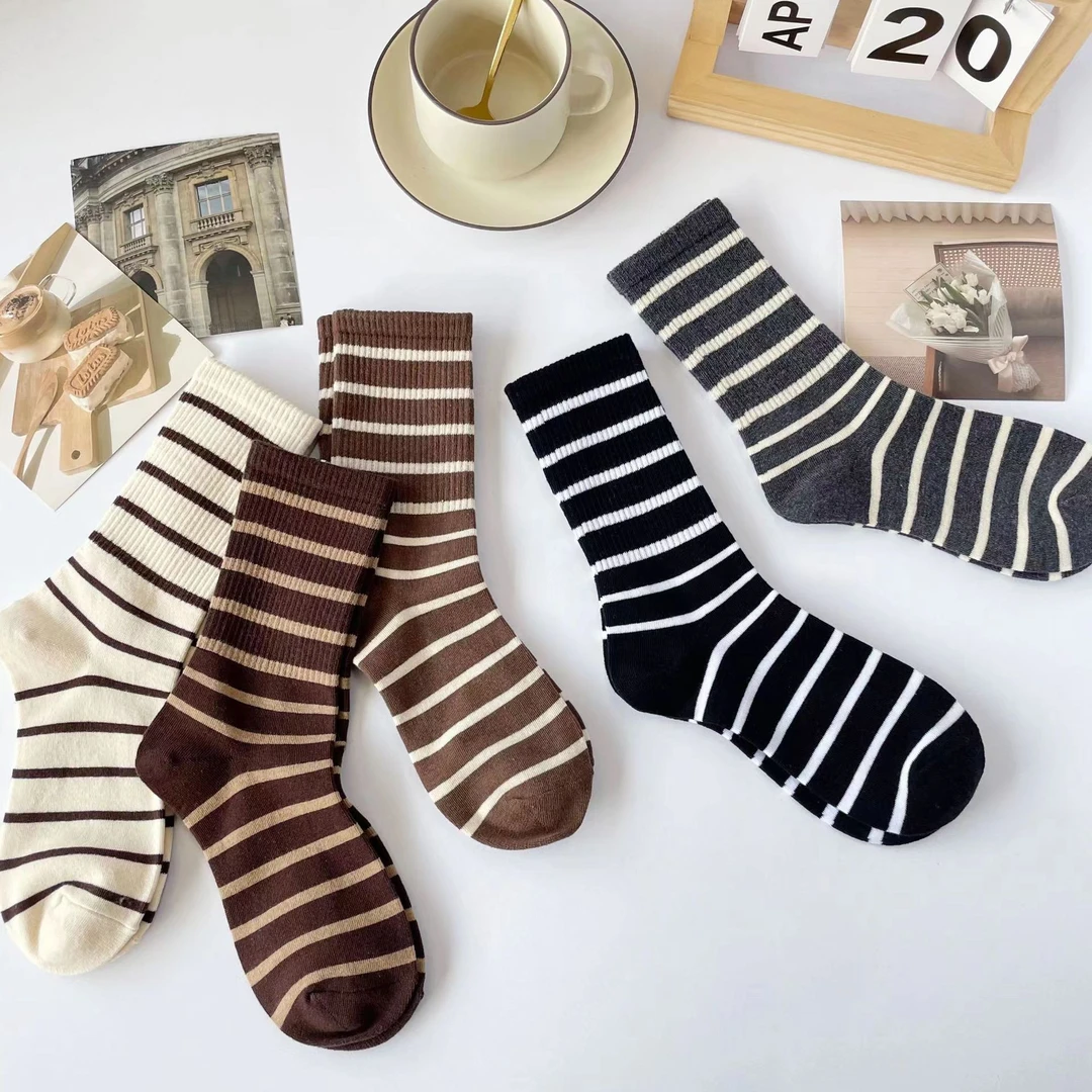 Muusu新款袜子女中筒袜ins潮个性条纹时尚百搭袜子