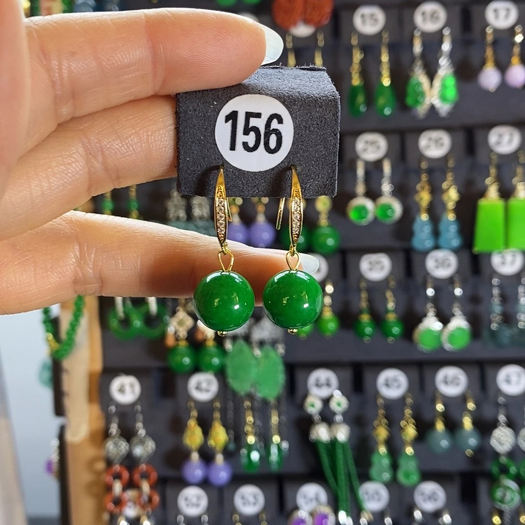 银S925镶嵌翡翠耳饰156