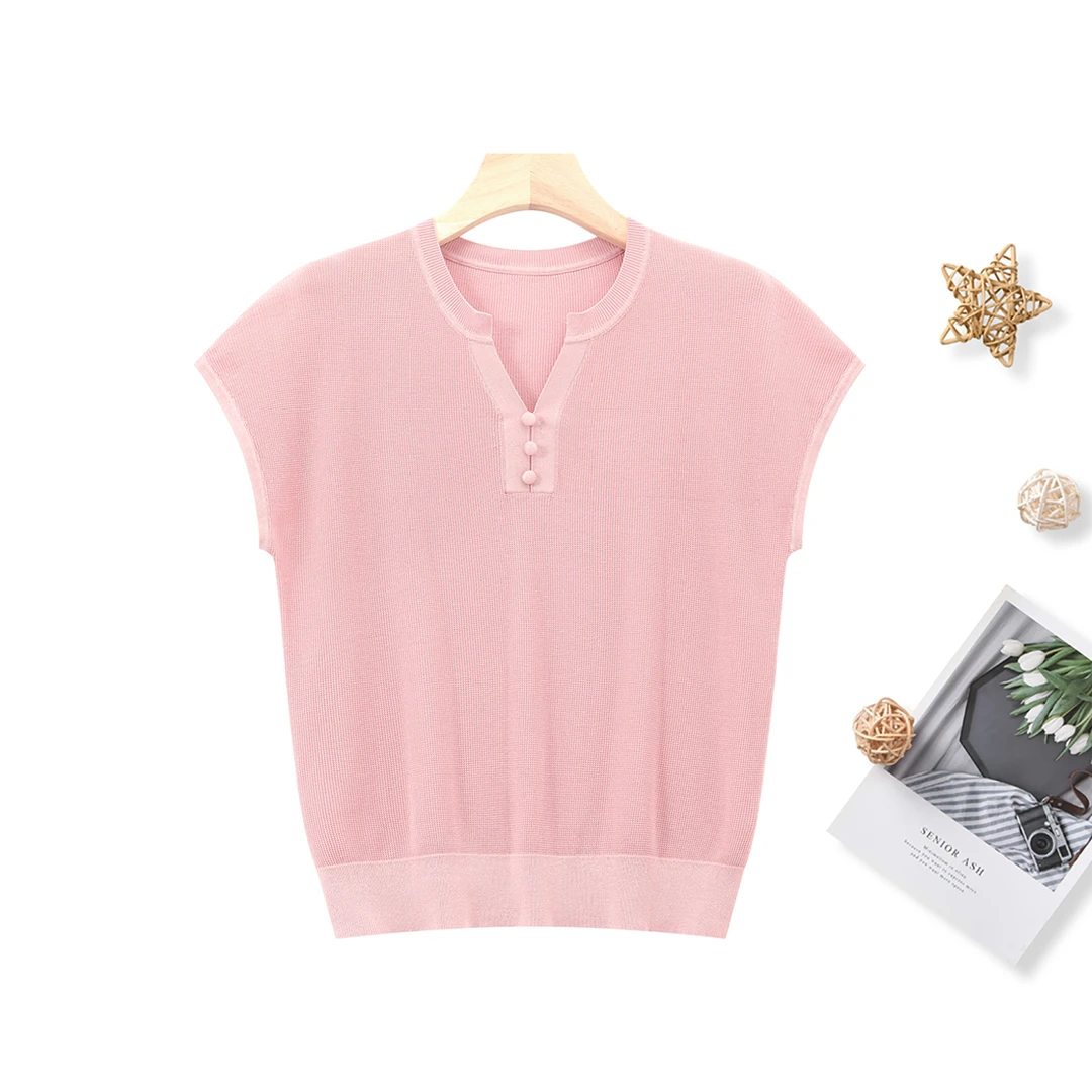 莱赛尔+醋酸纤维 夏季遮肉显瘦百搭针织衫女短袖上衣