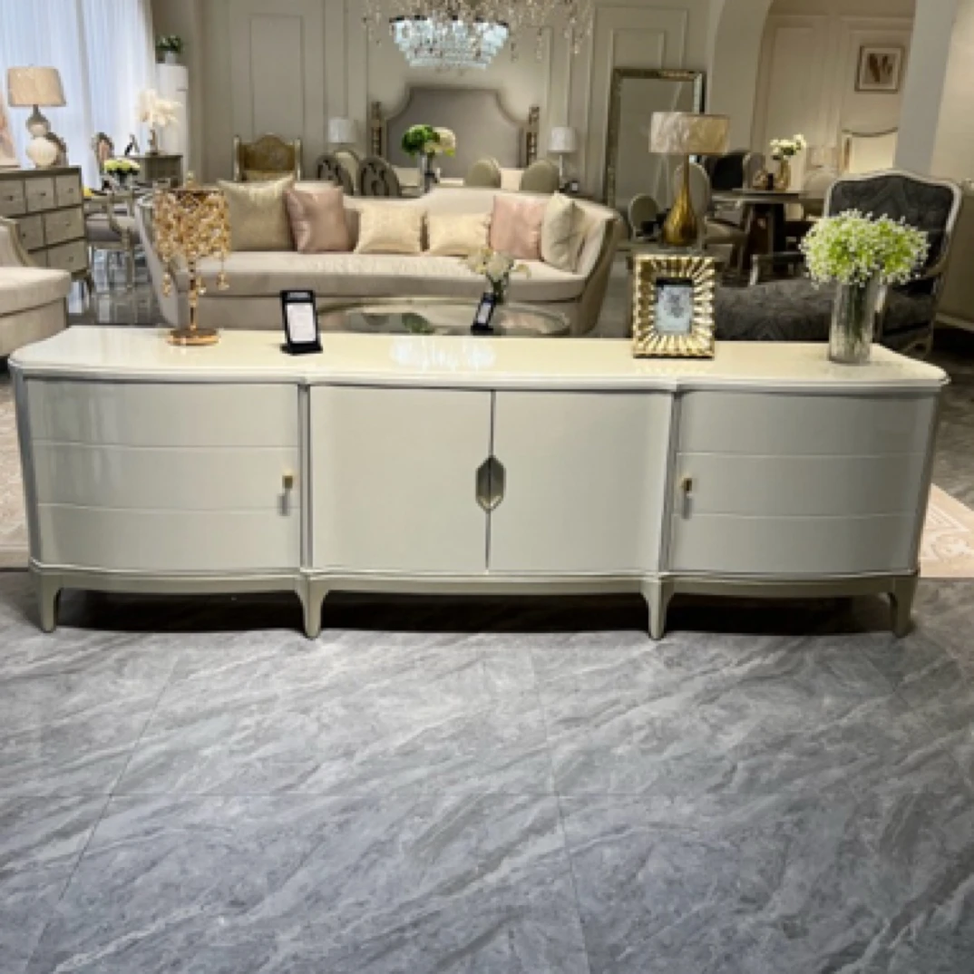 美式轻奢实木电视柜茶几组合白色现代简约边柜法式客厅卧室影视柜