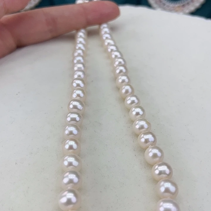 淡水珍珠颈饰银S925镶嵌卡8极光天女粉高品