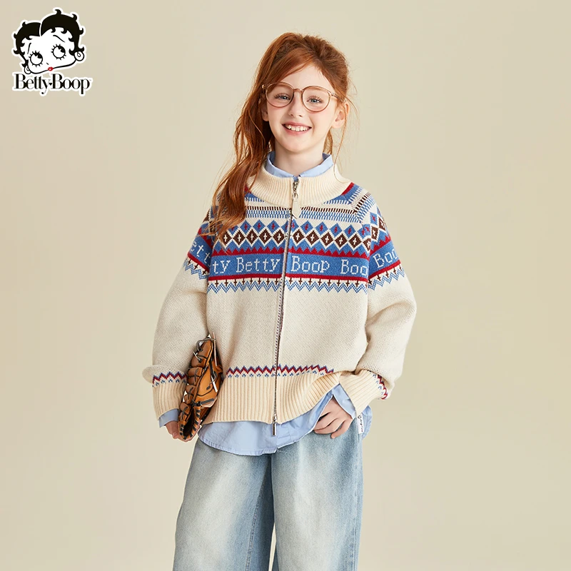 贝蒂童装女童春秋季拼色时髦开衫毛衣2025年秋大童韩版上衣25542