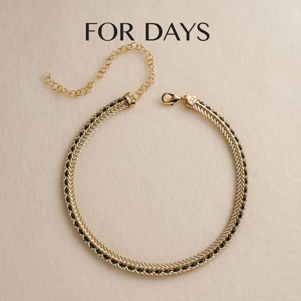 FOR DAYS 铜合金项链 VITAGE 小香风经典复古编织皮锁骨项链