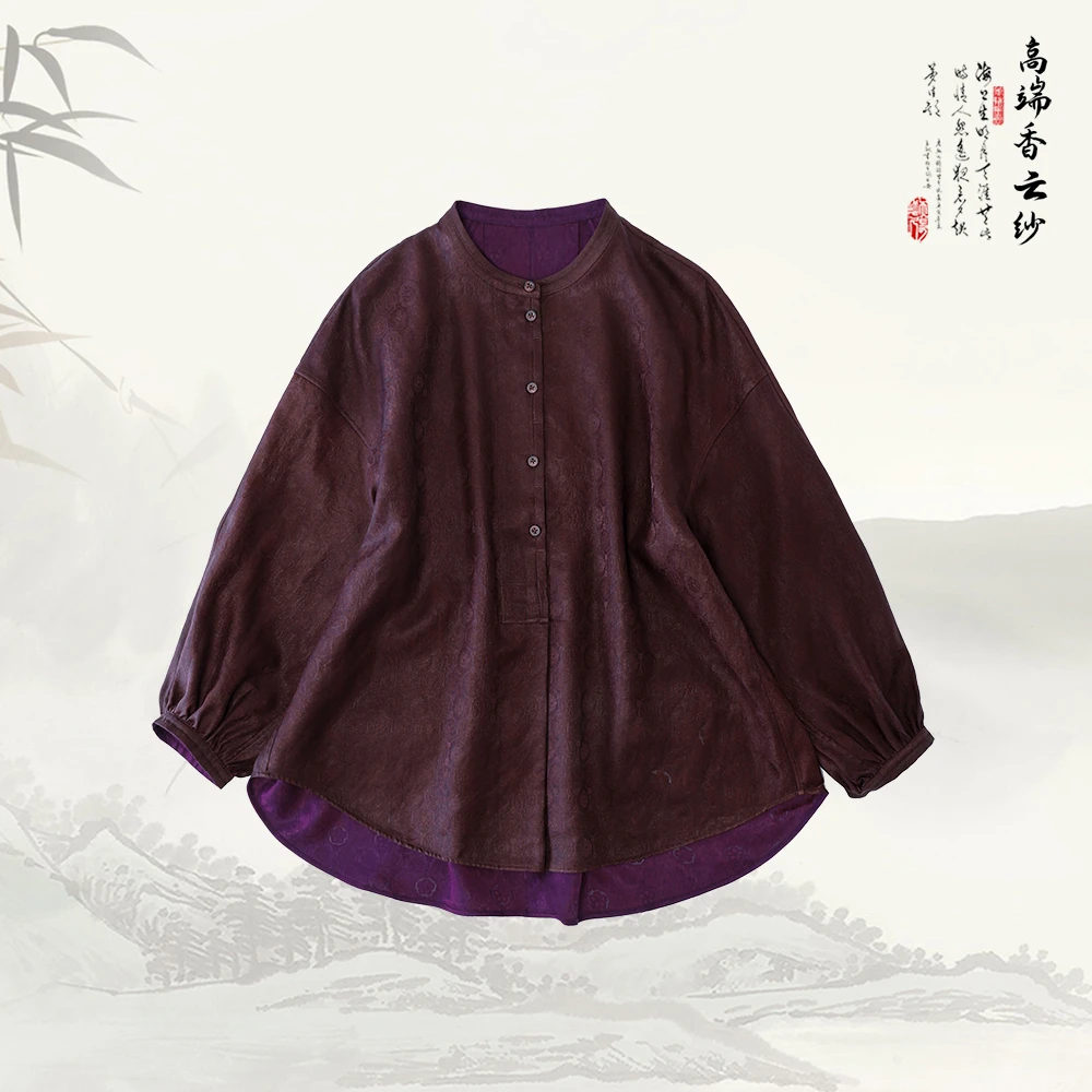 新款香云纱高端大气圆领宽松显瘦上衣536036