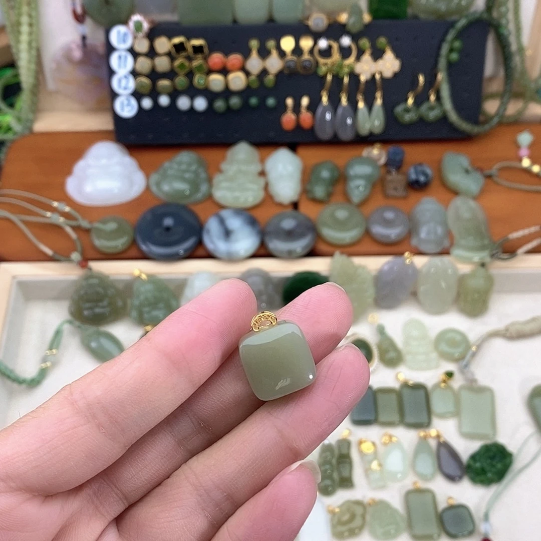 和田玉银S925镶嵌吊坠(不含链)