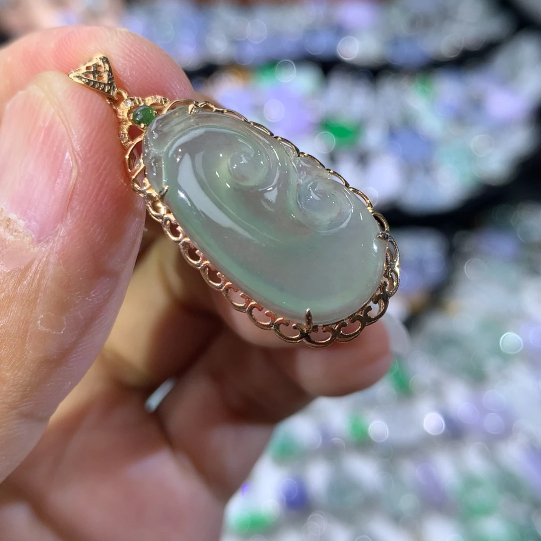 翡翠18K金镶嵌吊坠(不含链)