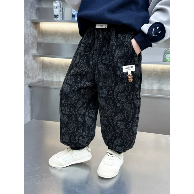 男童秋冬款运动加绒卫裤2025新款儿童秋装休闲时髦长裤男孩裤子潮