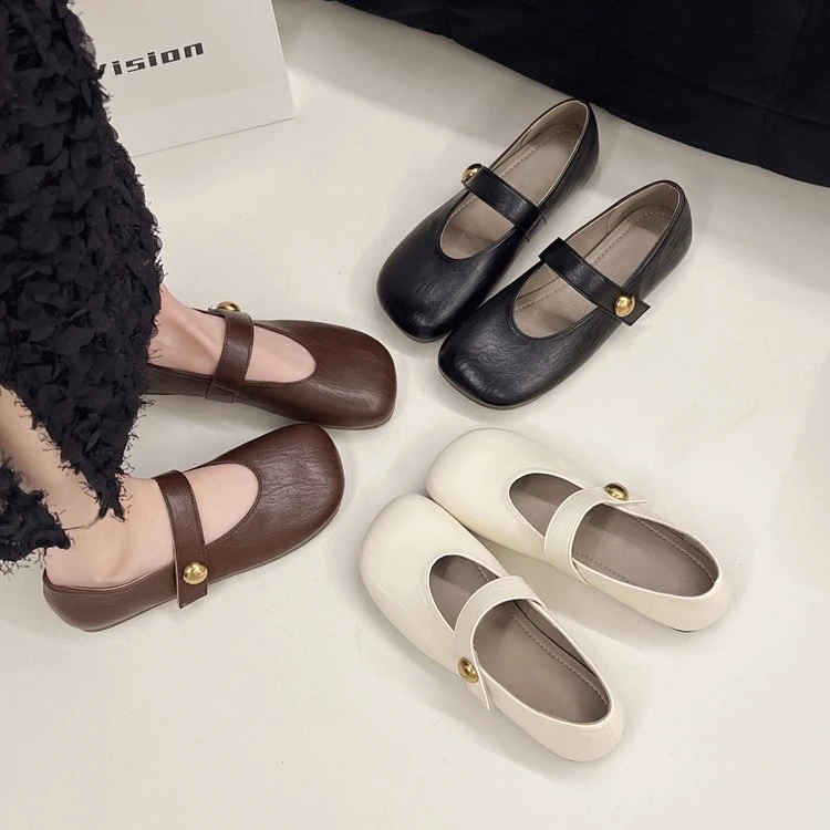 春季浅口法式耐磨平底单鞋复古秋季春秋软底豆豆鞋柔软女鞋
