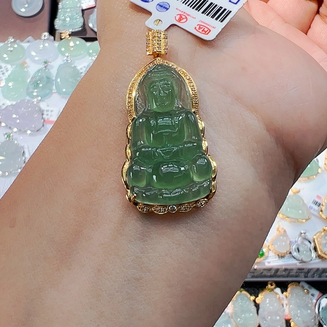 吊坠(不含链)18K金镶嵌翡翠观音