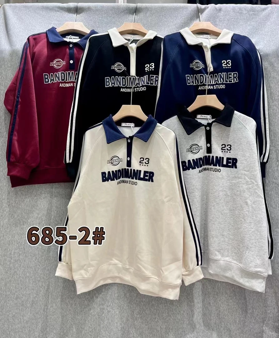 美式字母印花长袖领男女卫衣春秋冬季打底学院风衬衫领POLO衫