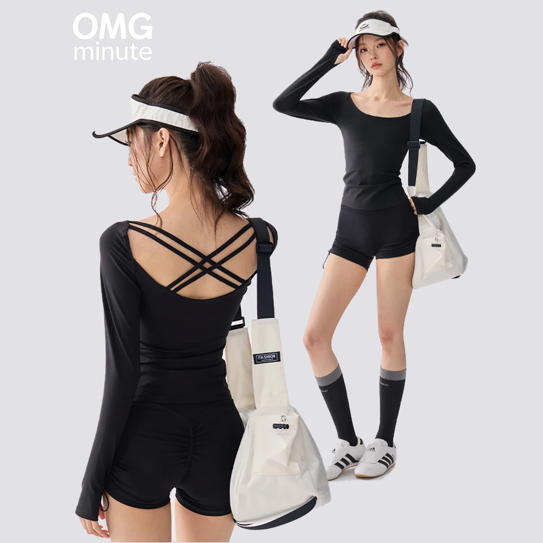 美背运动长袖带胸垫瑜伽服女秋透气双十一新款普拉提训练健身长袖