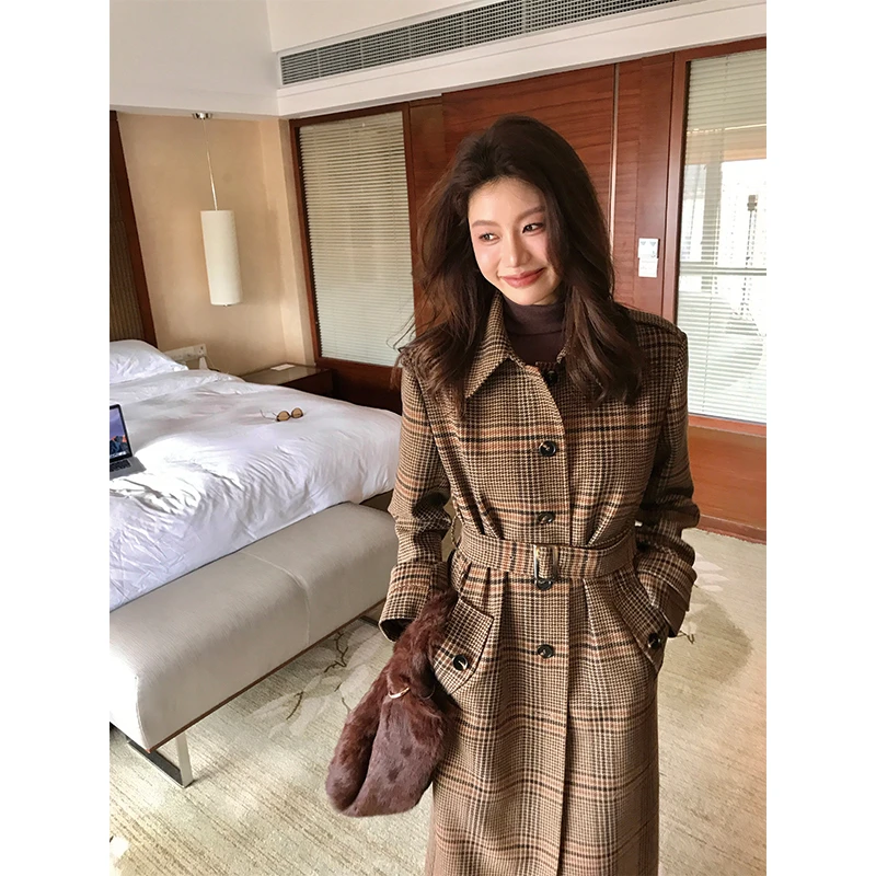 【ALONE SAVOR】龍喜儿平行世界时尚通勤羊毛格子外套风衣J464