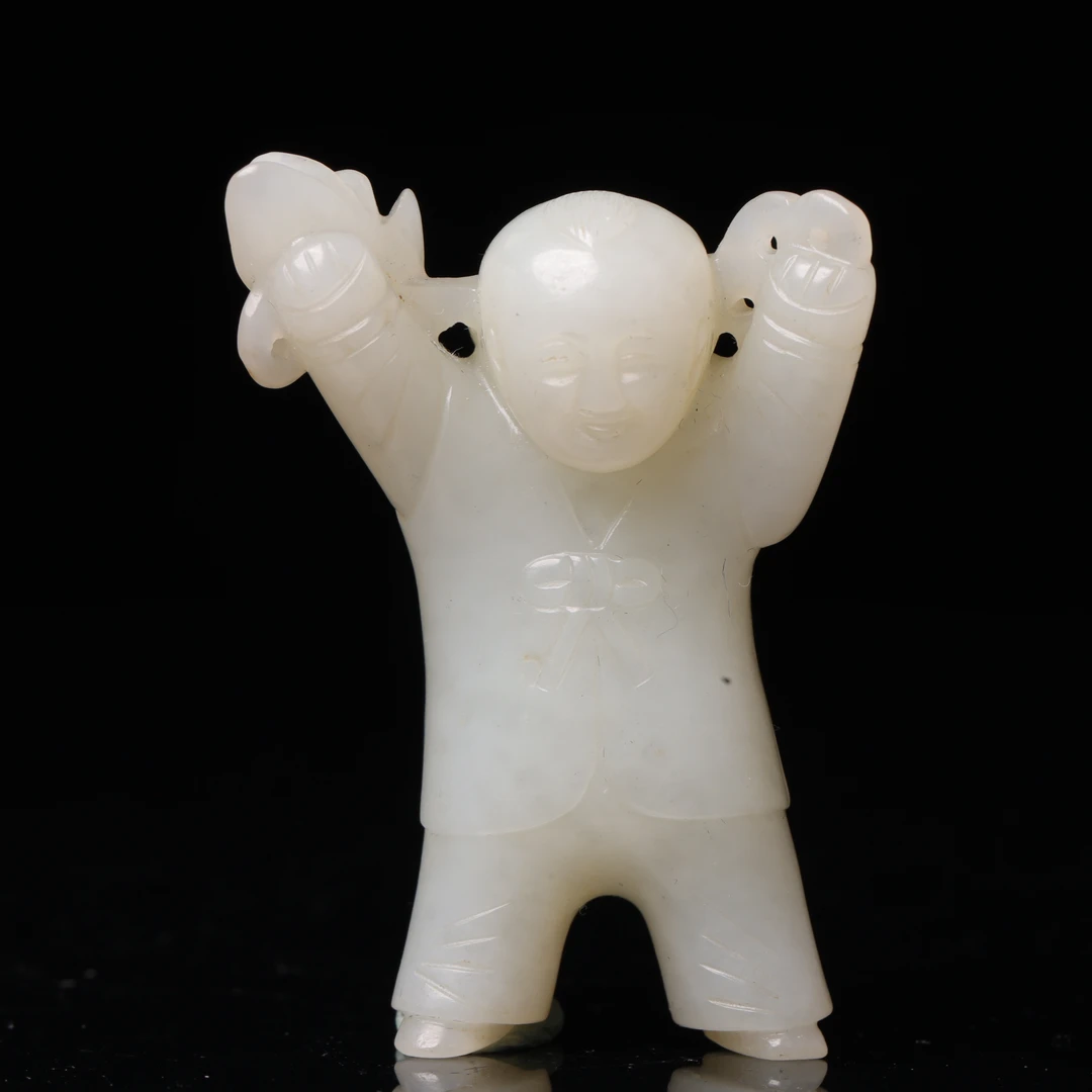 清代和田玉童子花件