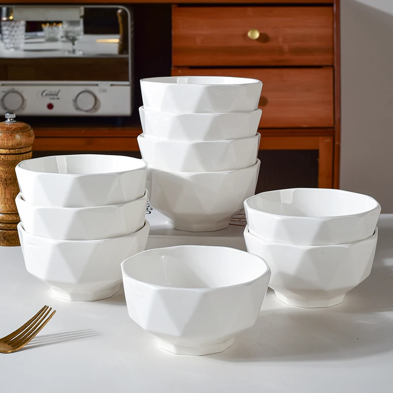 陶瓷餐具米饭碗易清洗国风白瓷碗碟简约欧式耐热纯色餐具简约风碗