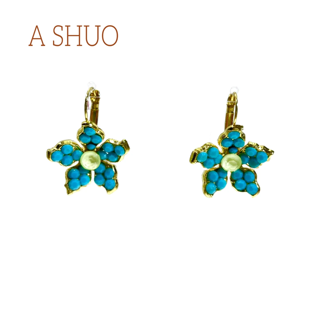 铜合金耳饰 阿烁中古MG海星花朵白水