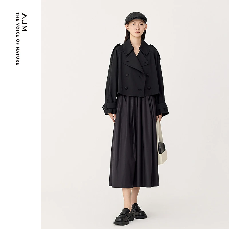 AUM噢姆春季气质高腰休闲显瘦设计感时尚风衣M1EG1145F