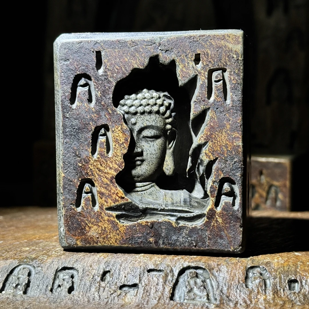 敦煌半面佛石刻倒流香摆件茶周边茶宠创意复古实心雕刻茶道精美