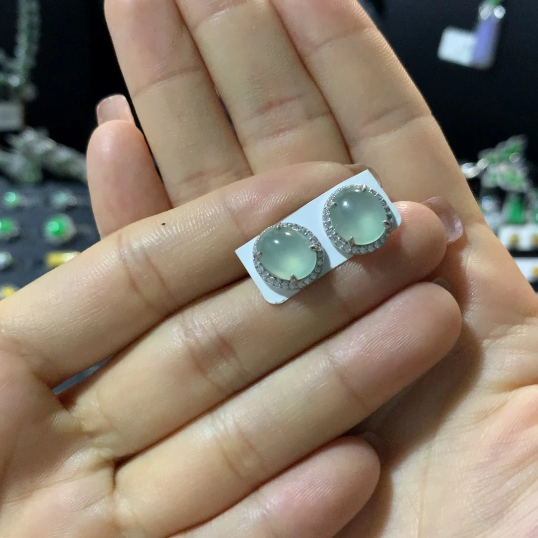 翡翠银S925镶嵌耳饰