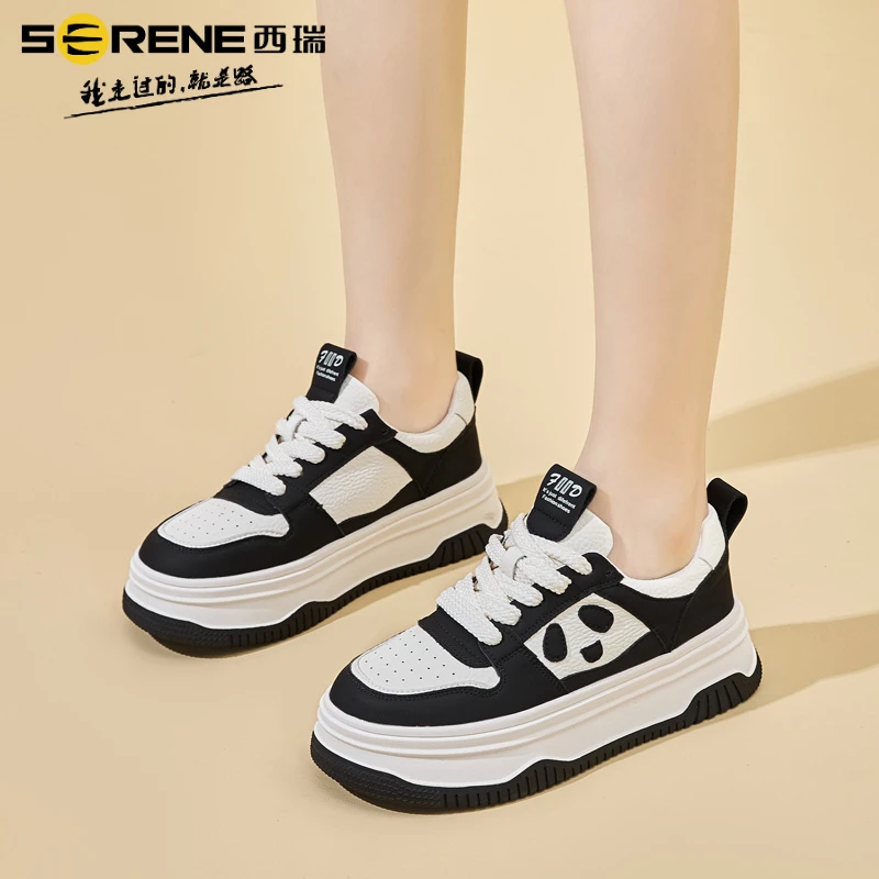 西瑞女鞋小白鞋百搭休闲鞋厚底运动鞋时尚透气春秋秋季系带