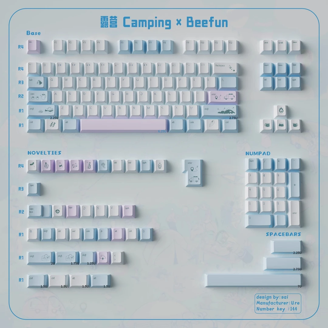 BeeFun露营机械键盘键帽蓝色PBT热升华大全套客制化原厂适wooting