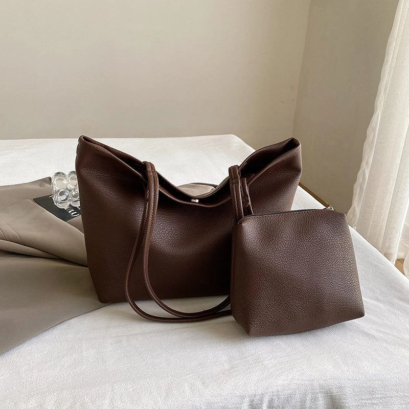 新款大容量女士包包潮时尚复古单肩包子母包质感百搭托特包软皮