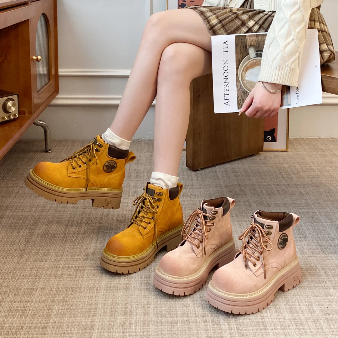 贾不假马丁靴女款2025新款秋冬超火复古百搭厚底增高大黄靴短靴子