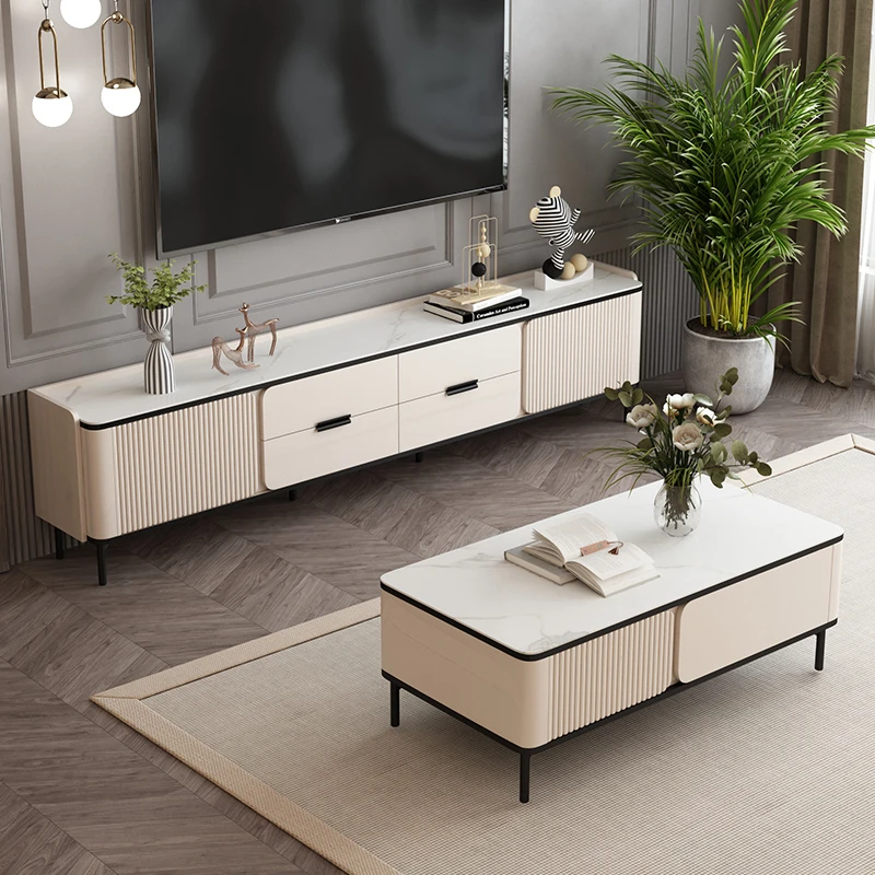 全实木电视柜茶几轻奢岩板烤漆客厅意式靠墙加长加大简约家用北欧