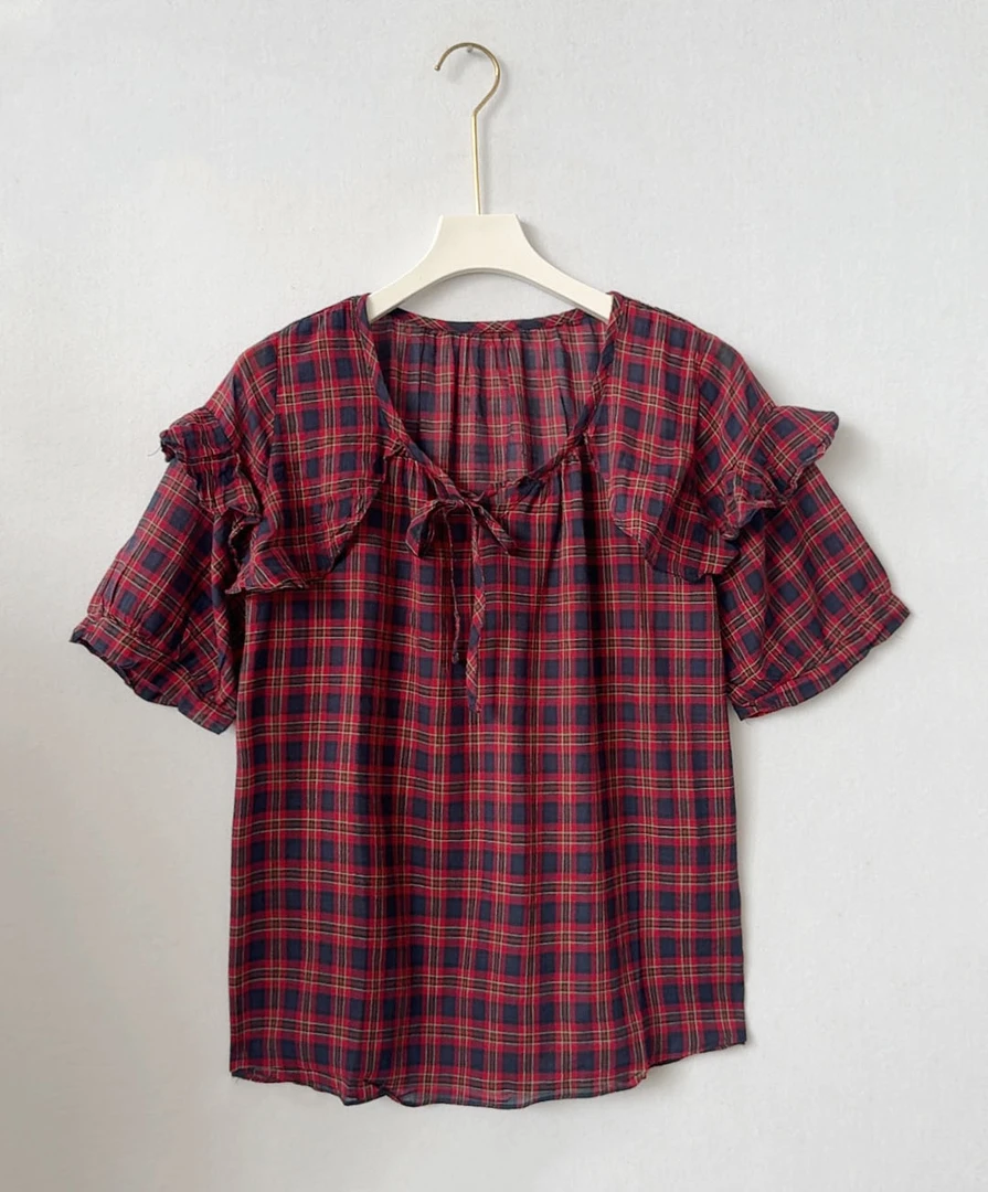 线下门店!门店2&69!夏季新款复古气质镂空V领短袖小衫ZJ381