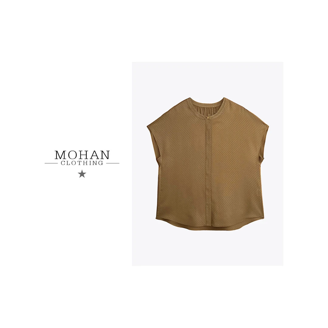 CLOTHING/墨含高奢时尚气质舒适优雅百搭休闲圆领短袖衬衫WU059-2