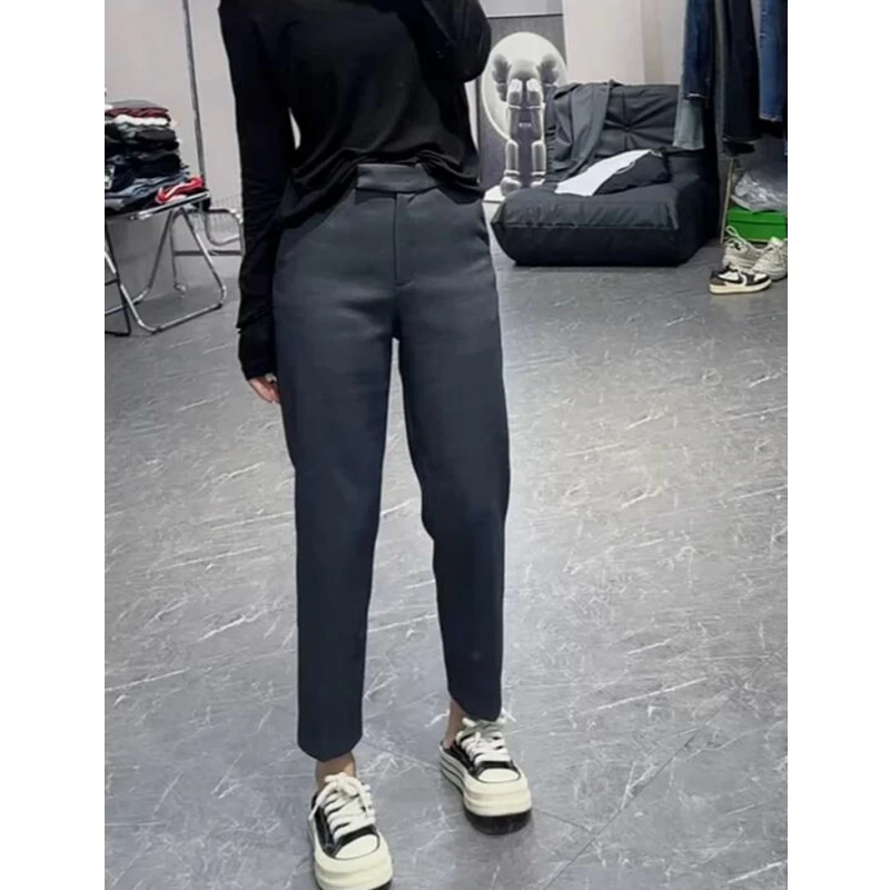 大码2025年夏季新款高腰直筒西装裤女梨型身材小个子弹力烟管裤