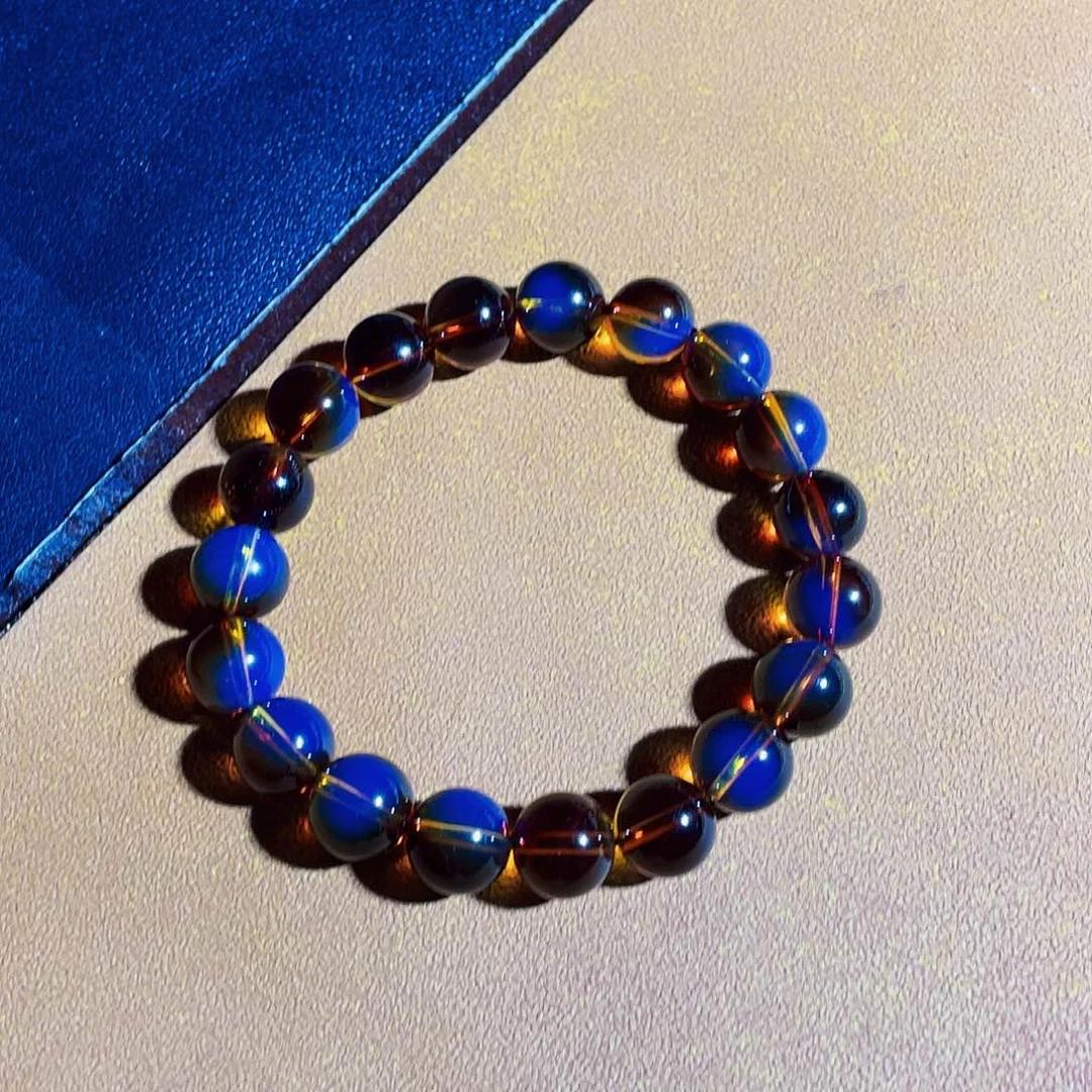 未镶嵌蓝珀裸石红蓝10重膜感