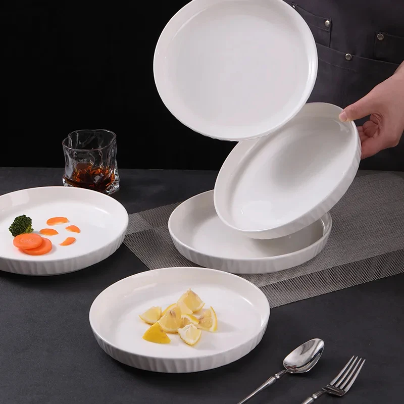 纯白8英寸琉璃盘6个装家用简约陶瓷网红