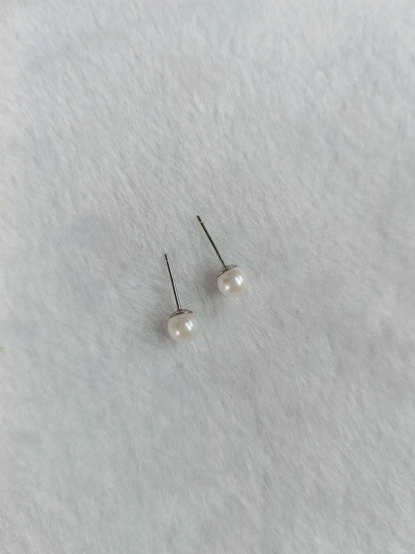 天然珍珠耳钉银简约养耳洞耳钉5-6m