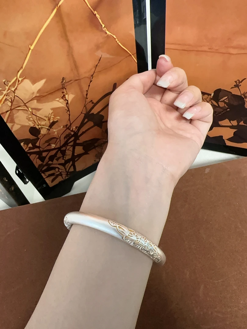 足银银制品 A05描金繁花似锦手镯闭口款