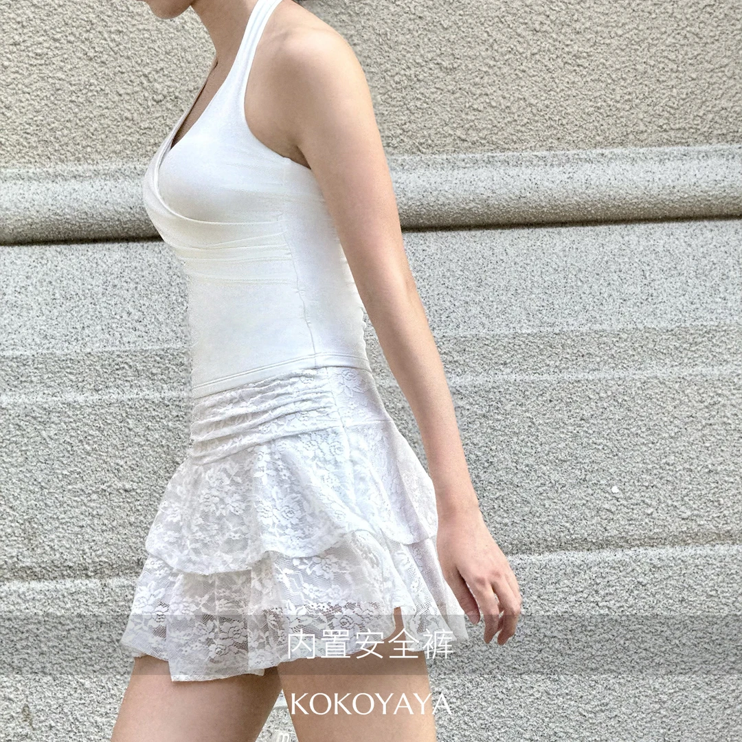 网球服短裙挂脖含胸垫V领运动健身美背裸感上衣优雅防抖