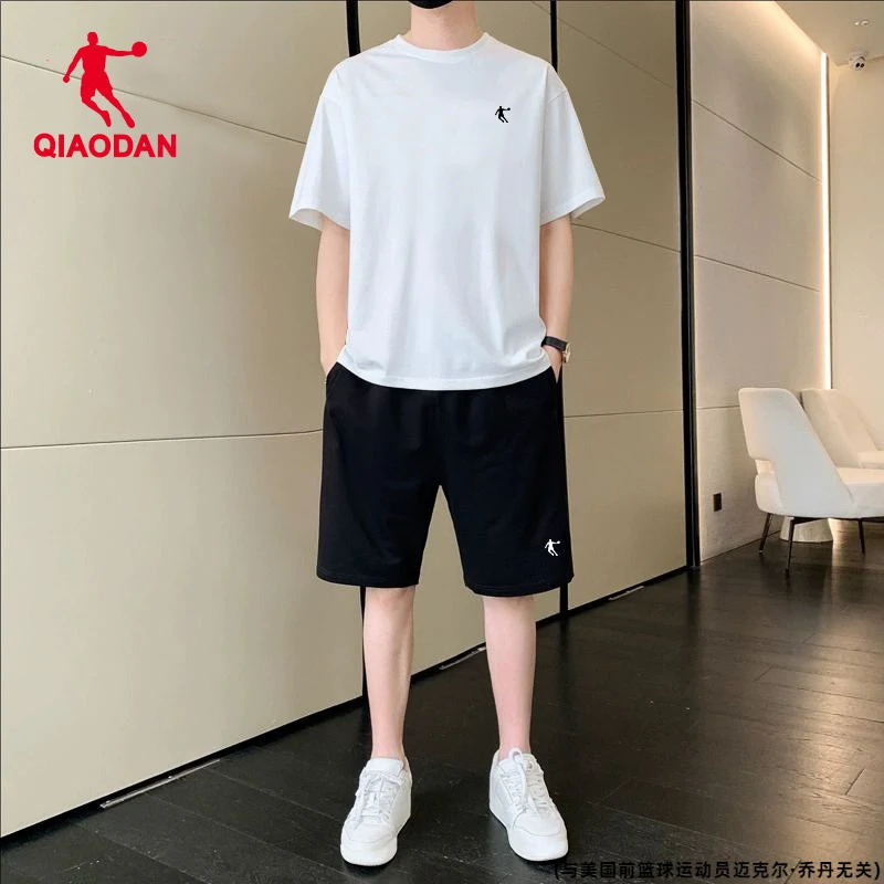 乔丹休闲套装男2025夏季新款透气圆领短袖短裤运动跑步男士两件套