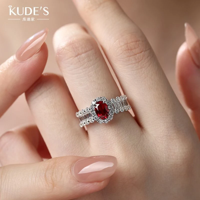 925银锆石戒指 库迪家1.0ct培育红经典款鸽血红戒指925银轻奢礼物