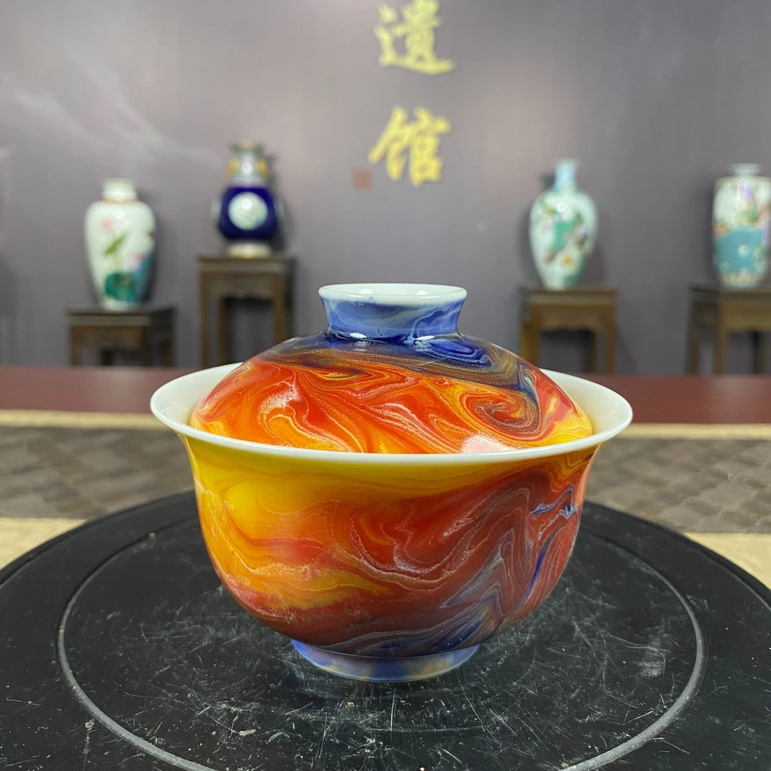【王国喜】绞釉窑变盖碗 景德镇纯手工手绘茶器茶具