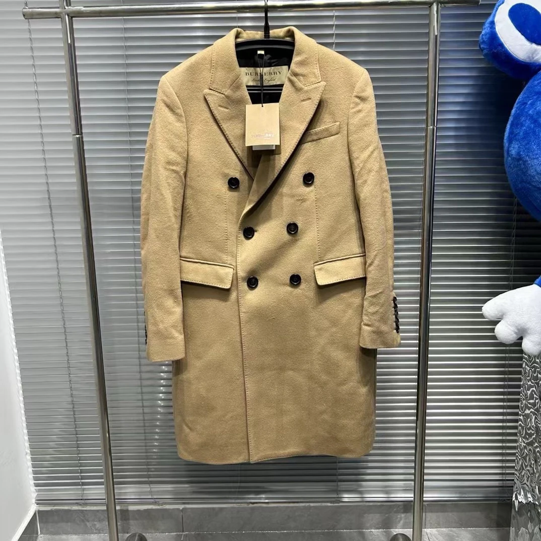 99新 BURBERRY/博柏利 卡其色双排扣羊毛呢大衣/50码