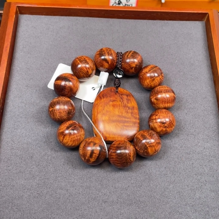 黄花梨/降香黄檀手串/手链开**胎海南黄花梨凤尾留疤闪电水波