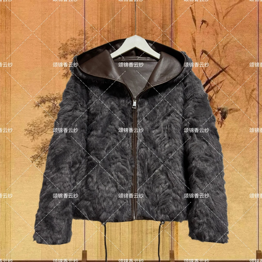 【沧】一体连帽 高级感双面穿轻奢毛毛外套新款休闲百搭气质感
