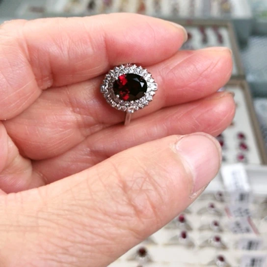 石榴石戒指银S925镶嵌