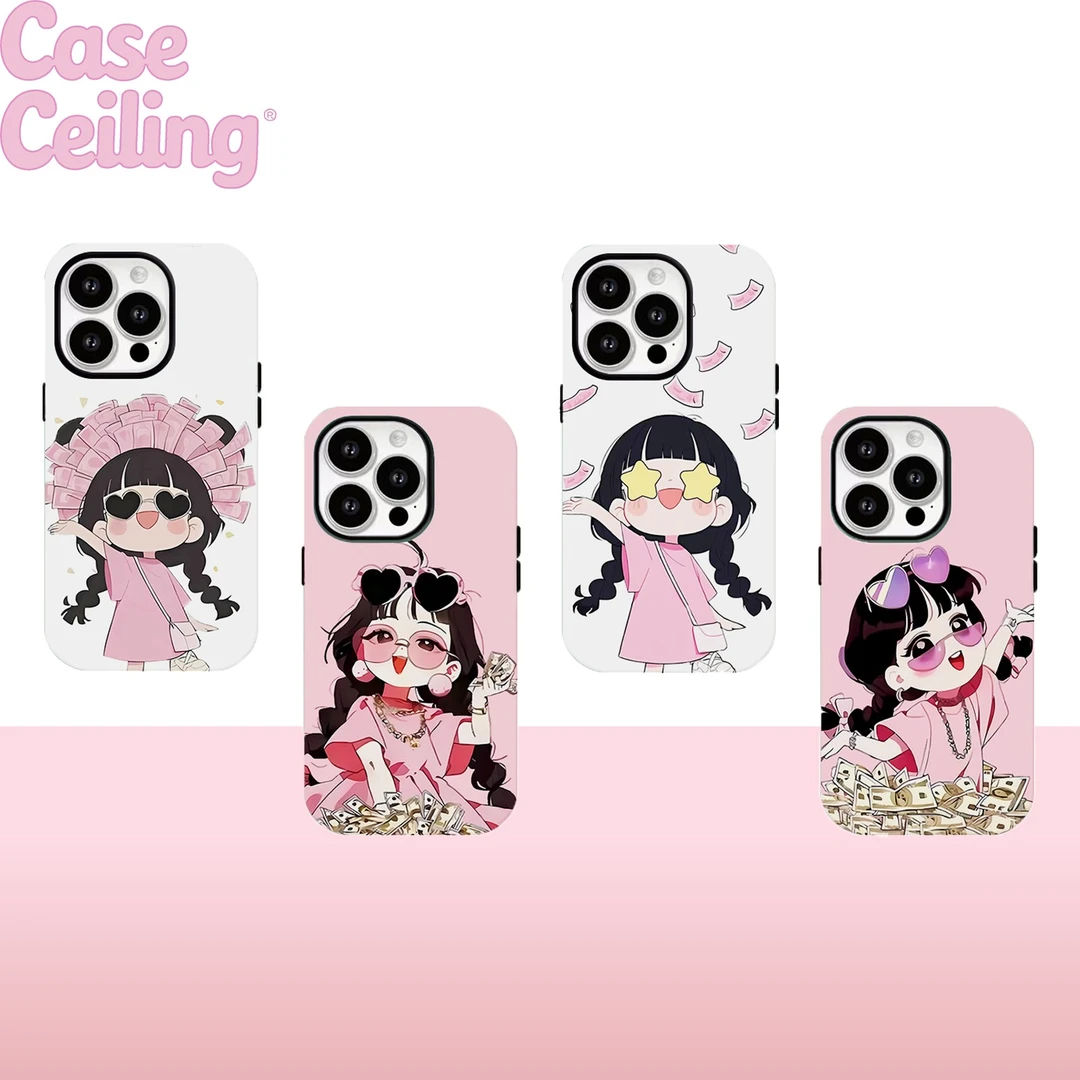 韩国进口菲林二合一财富女孩适用苹果17promax手机壳创意全包可爱