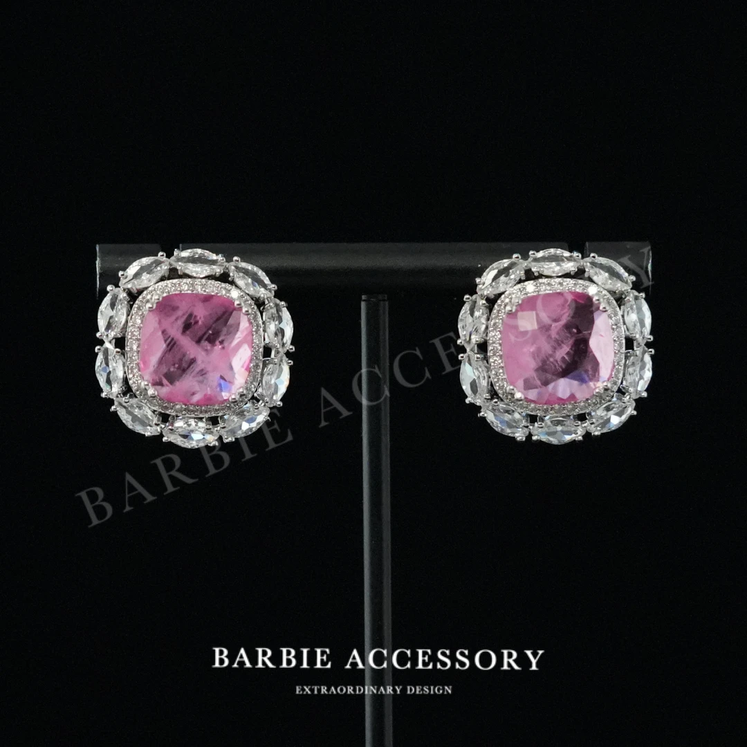 铜合金合成锆石耳饰 【粉星环银】法式既视设计款高级感绝美耳环