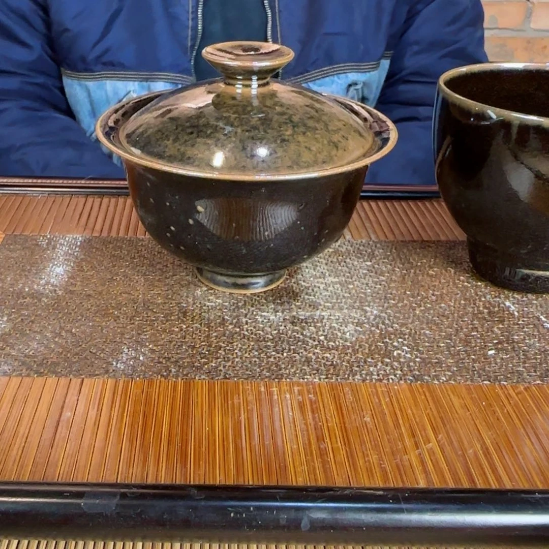 平阳窑手作黑釉盖碗茶杯