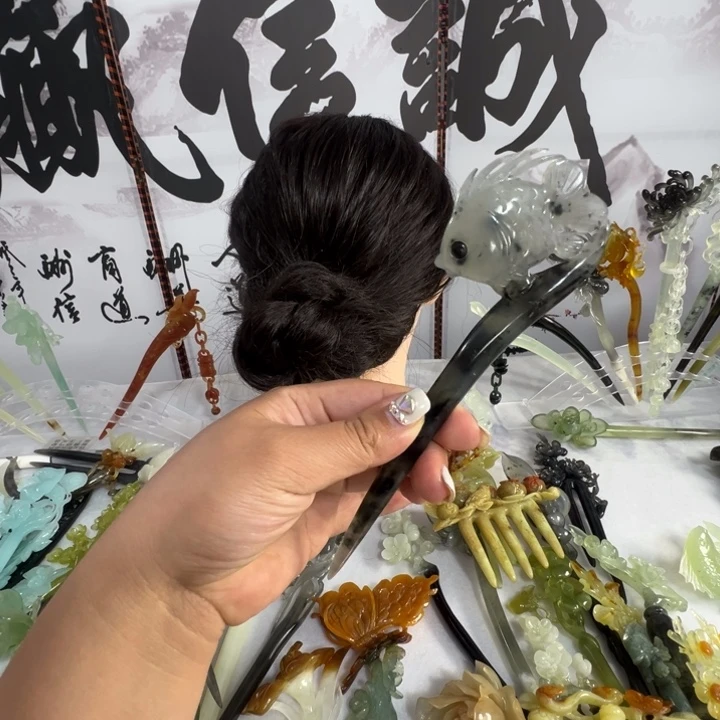 蛇纹石玉未镶嵌发饰ღ***࿐