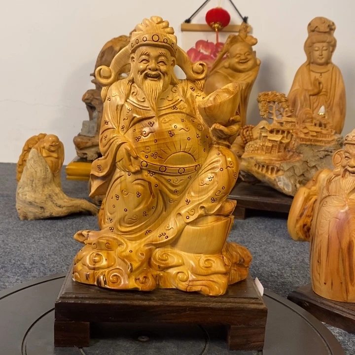 柏木崖柏财神爷摆件根雕工艺品