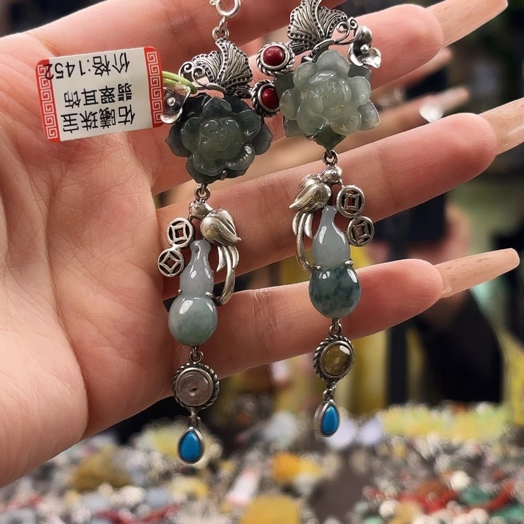 翡翠银S925镶嵌耳饰