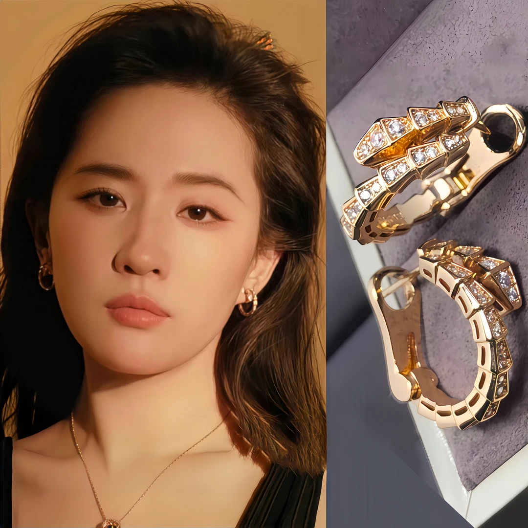 铜合金耳饰 高版本-玫瑰金色镀18K金满钻蛇骨耳拍轻奢耳环 GD -01